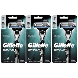 3 Gillette Mach3 Men's Razor Handle + 1 Blade Refill Men’s Shaver 3 Blade Razor